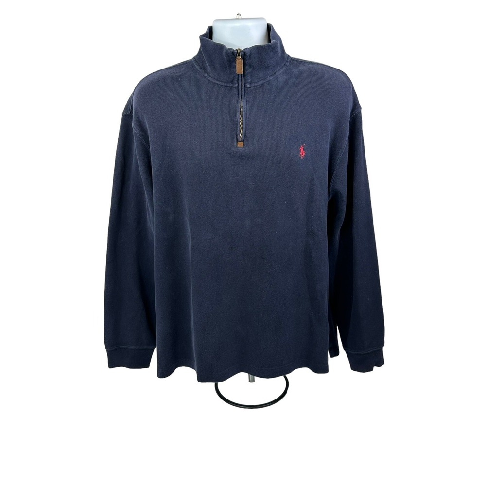 Polo Ralph Lauren Sweater Mens XL Blue Quarter Zip Cotton Pullover Casual